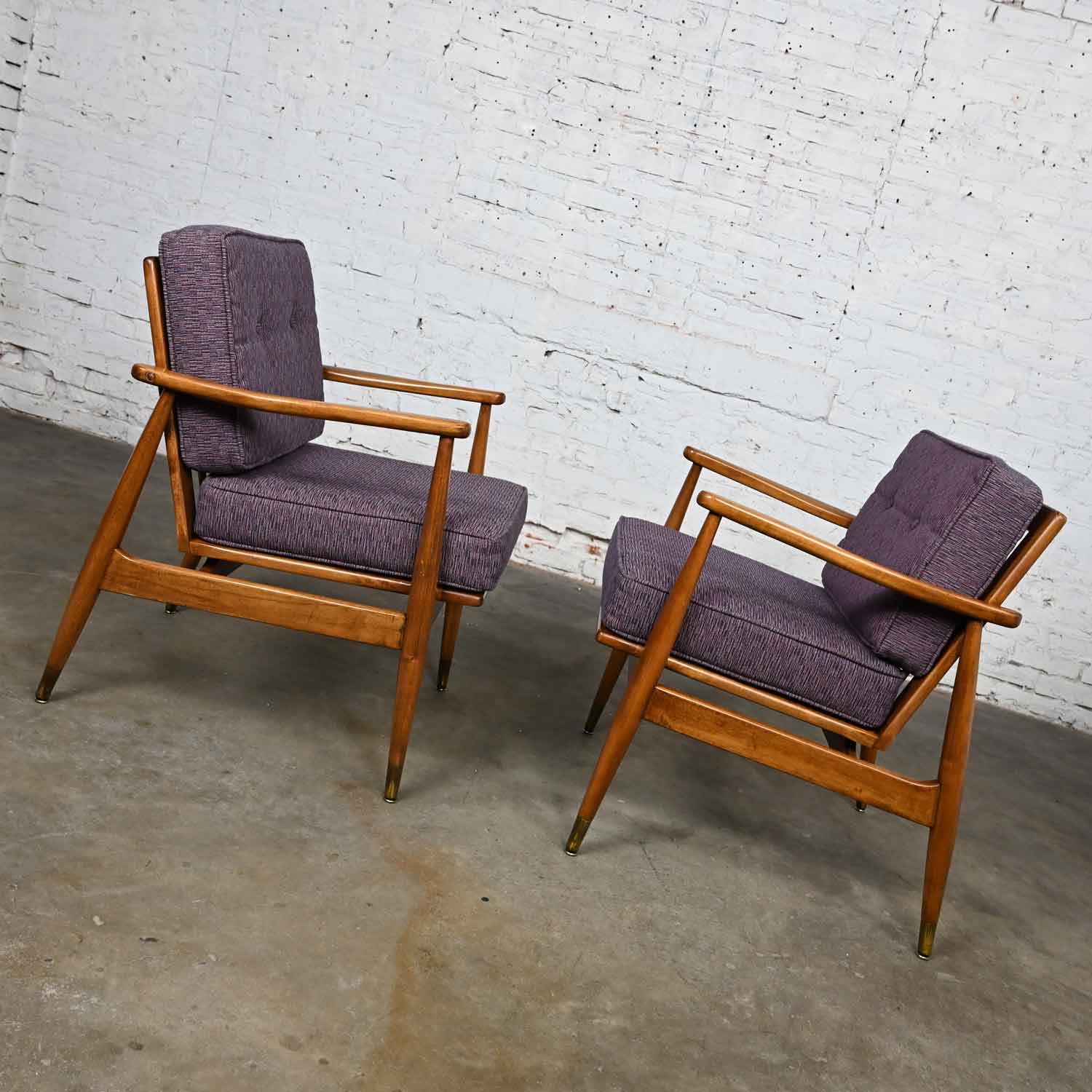 Mid-20th Century Modern Arm Lounge Chairs Tapered Legs & Brass Sabots Style of Folke Ohlsson for DUX