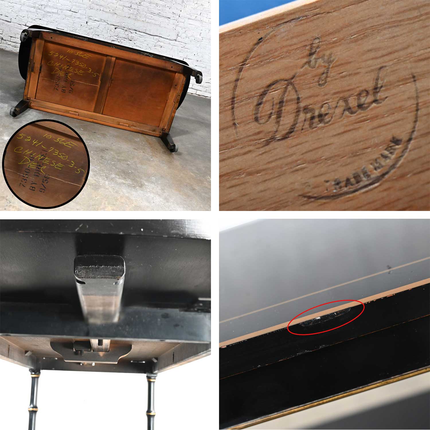 Mid-20th Century Regency Style Drexel Black & Gold Drop Leaf Rolling Server Dry Bar Beverage Cart