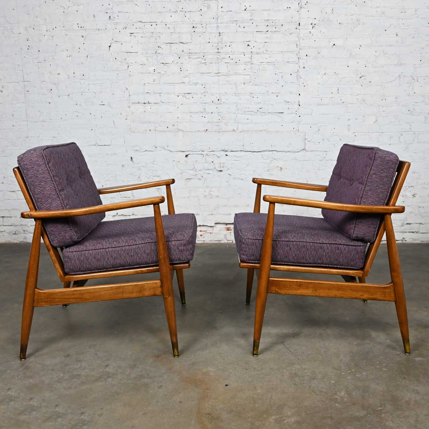 Mid-20th Century Modern Arm Lounge Chairs Tapered Legs & Brass Sabots Style of Folke Ohlsson for DUX