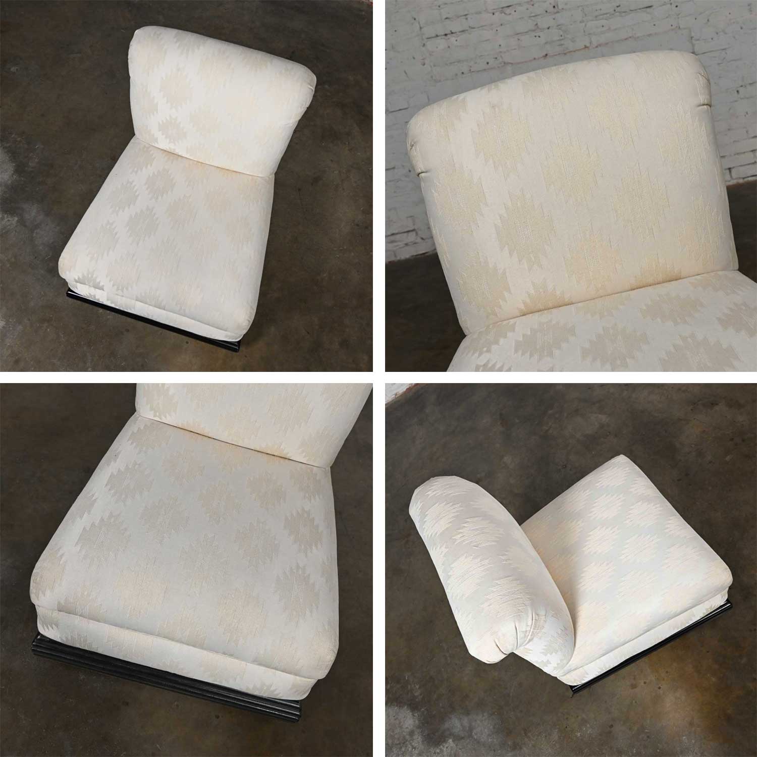 Late 20th Century Art Deco Revival White Slipper Chair Rolled Back & Black Wood Base
