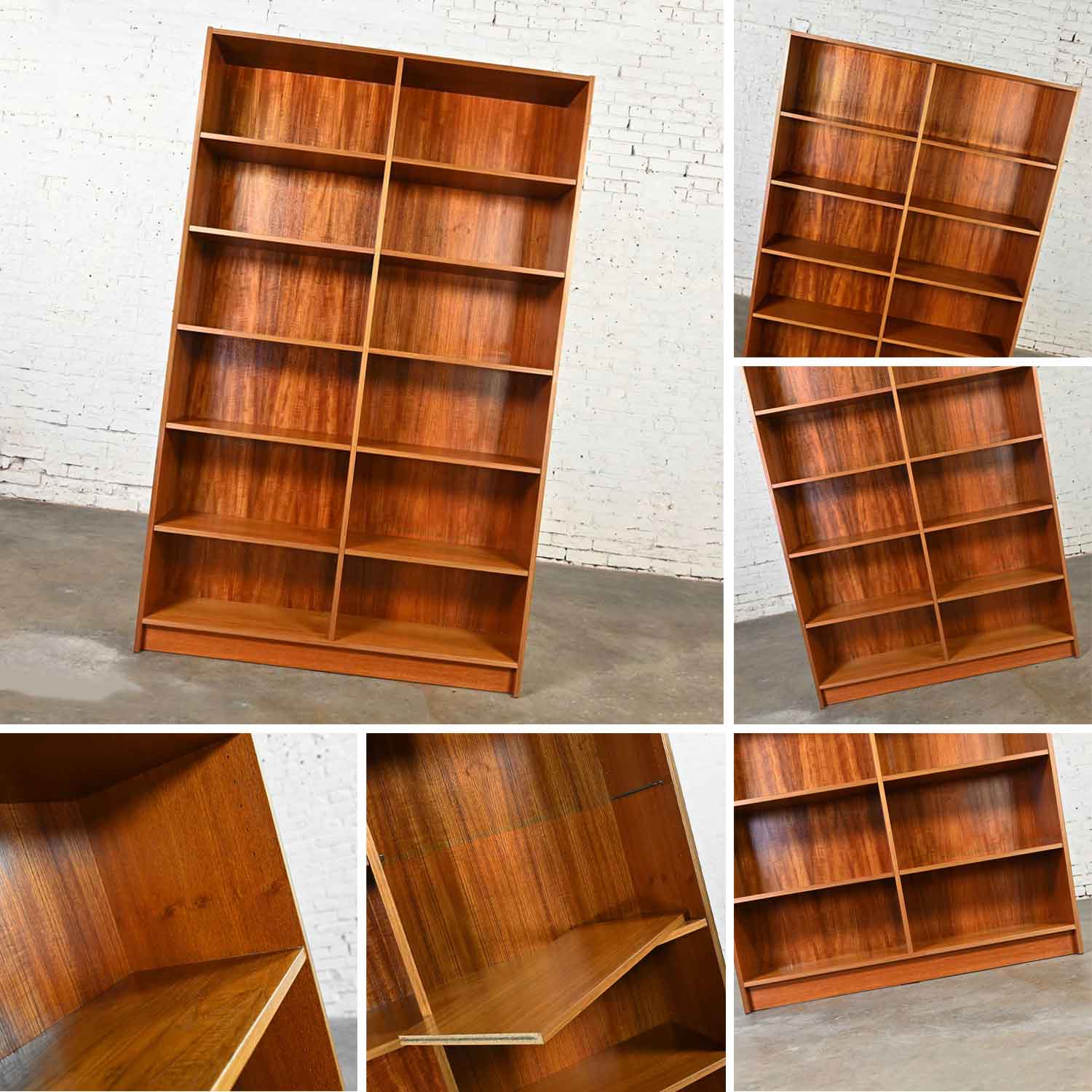 Late 20th Century Scandinavian Modern Teak Double Wide Bookcase Adjustable Shelves