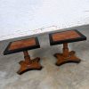 Late 20th Century Baker Furniture Campaign Style Black & Natural Pedestal End Tables a Pair