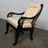 Late 20th Century Neoclassic Revival Black Side Chair with Gilt Wing Accents & Off-White Fabric