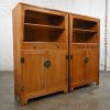 Pair 1950’s Asian Style Baker Furniture Far East Collection by Michael Taylor Natural Elmwood Colonnade Cabinet