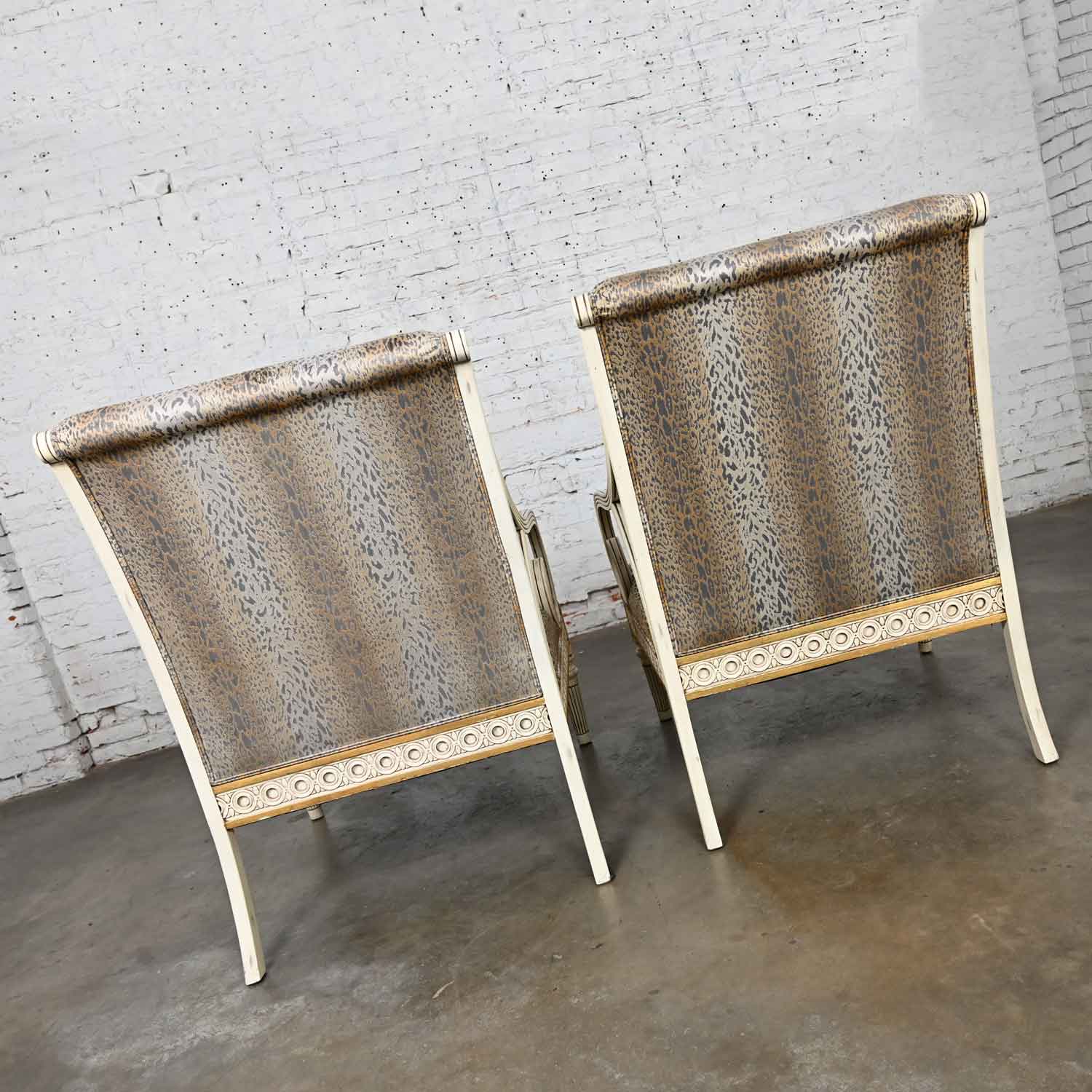 Late 20th Century Henredon Neoclassic Revival Animal Print Fabric Large Scale Fireside Chairs a Pair