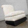 Late 20th Century Art Deco Revival White Slipper Chair Rolled Back & Black Wood Base