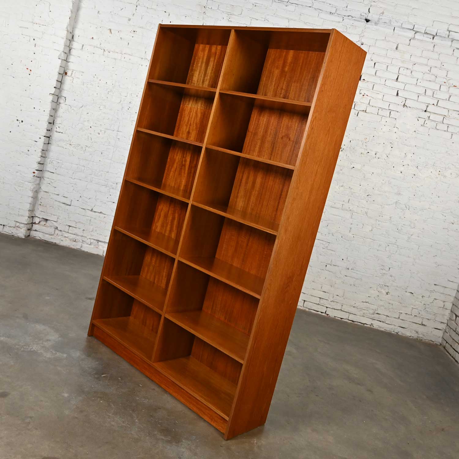 Late 20th Century Scandinavian Modern Teak Double Wide Bookcase Adjustable Shelves