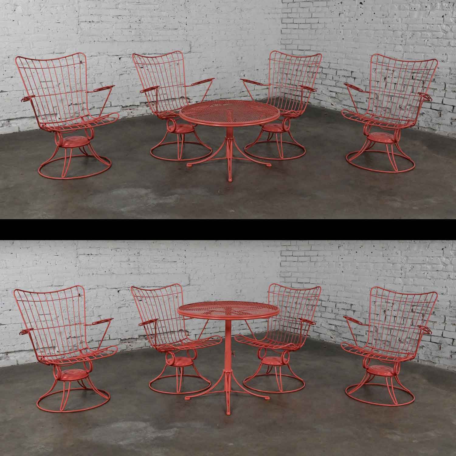 Mid-20th Century MCM Homecrest Outdoor Coral Adjustable Dining Coffee or End Table & 4 Springer Chairs