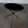 Mid to Late 20th Century MCM Round Metal Outdoor Black Painted Tripod Accent Table with Glass Top