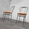 Pair 1970’s Made in Italy Bauhaus Style Bistro Café Chairs Chrome w/ Cane Seat after Thonet