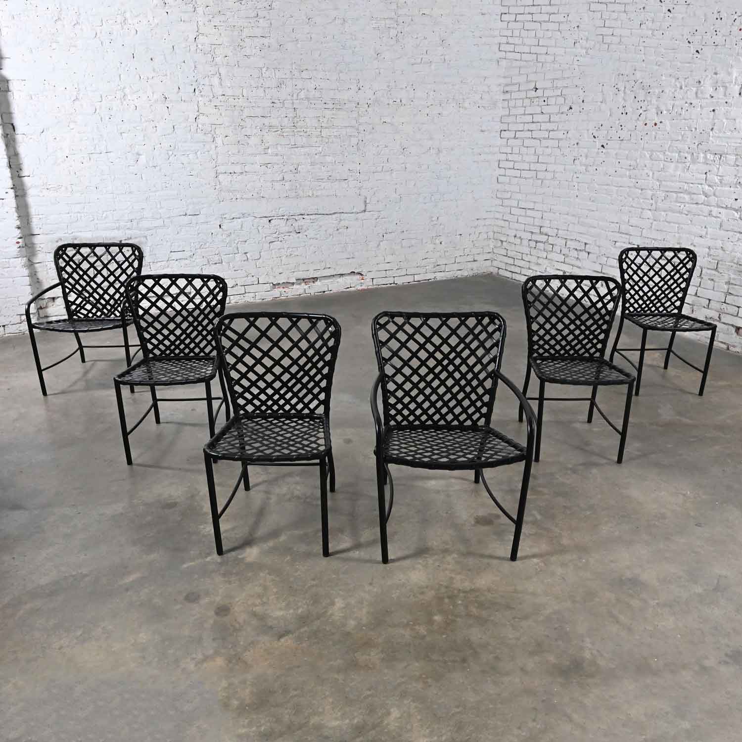 Mid-20th Century MCM Brown Jordan Tamiami Outdoor Dining Chairs 4 Side & 2 Armchairs by Hall Bradley, Set of 6