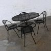 1960’s MCM Black Painted Outdoor Set of 4 Folding Chairs Attr to Salterini Rid-Jid Hoop Chair & Round Dining Table