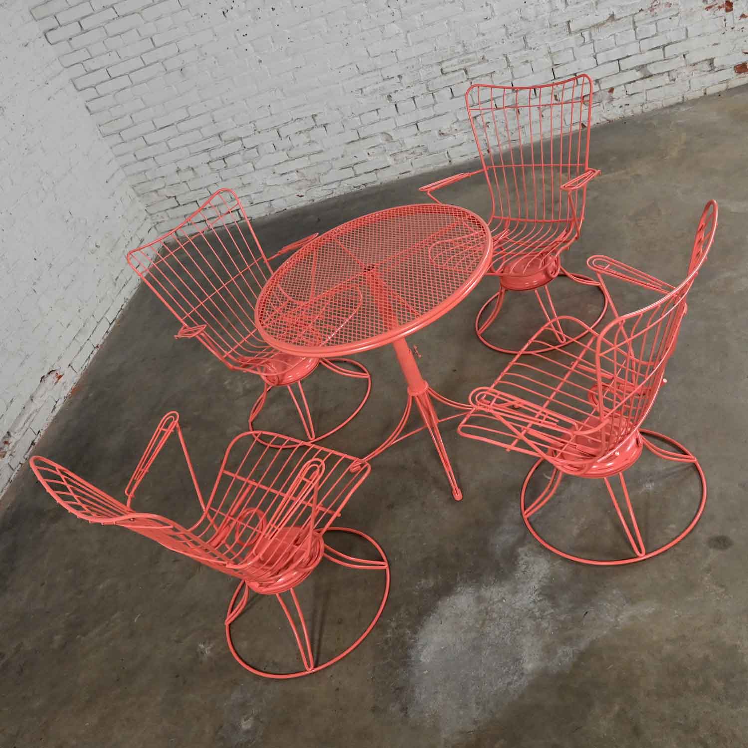 Mid-20th Century MCM Homecrest Outdoor Coral Adjustable Dining Coffee or End Table & 4 Springer Chairs