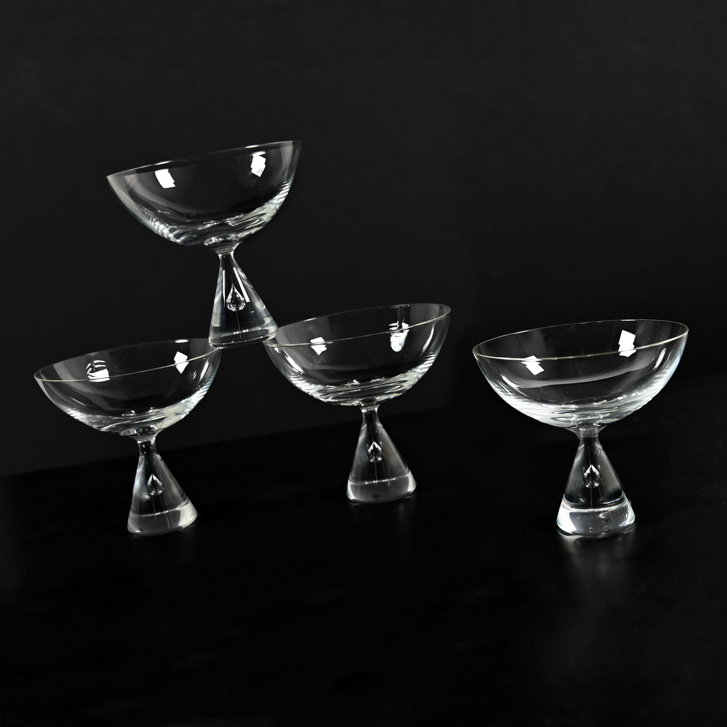 Mid-20th Century Scandinavian Modern Bent Severin for Holmegaard Crystal Princess Tall Sherbet or Champagne Glasses Set of 4