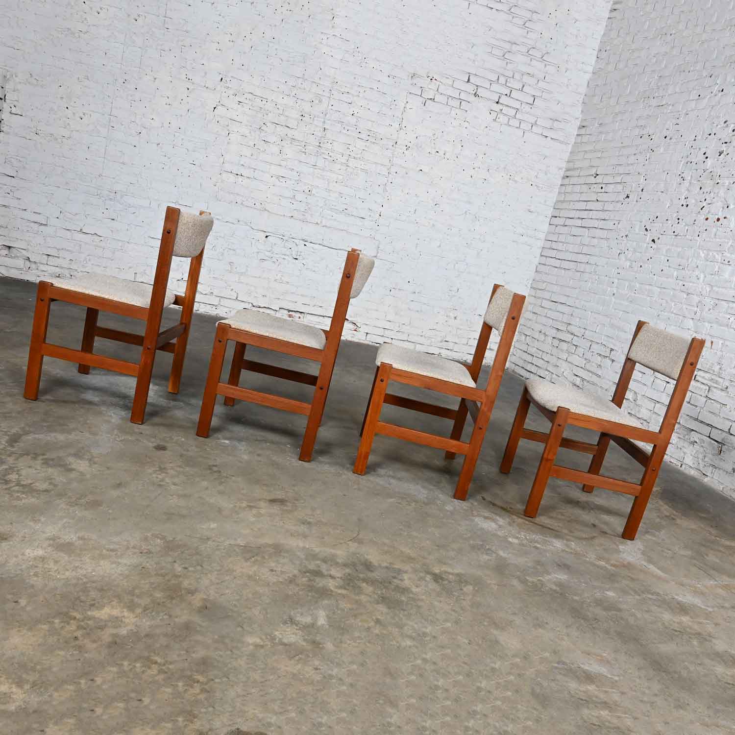 Late 20th Century Scandinavian Modern Sun Furniture Teak & Oatmeal Fabric Dining Chairs set of 4