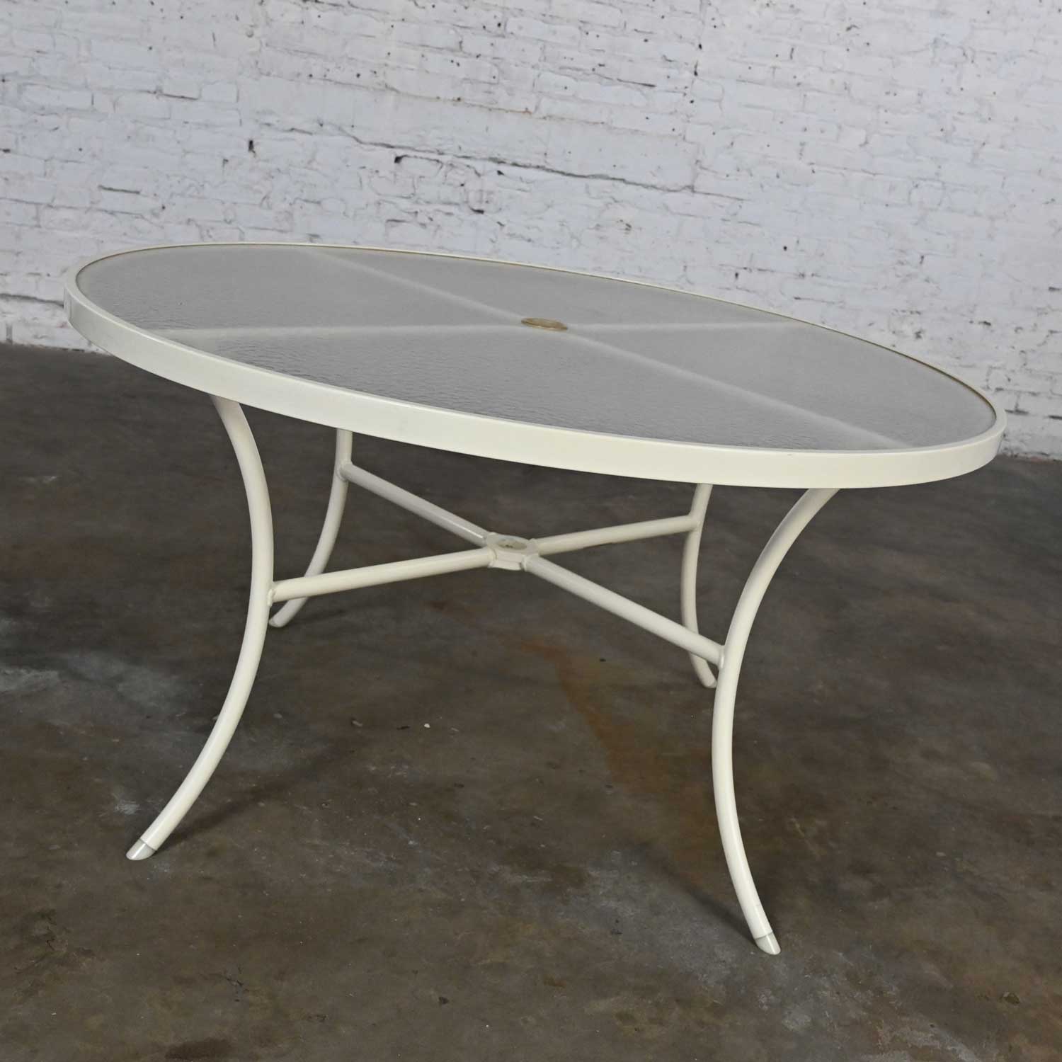 Mid-20th Century MCM Tropitone Outdoor Table with Curved Legs & Round Dimpled Acrylic Top