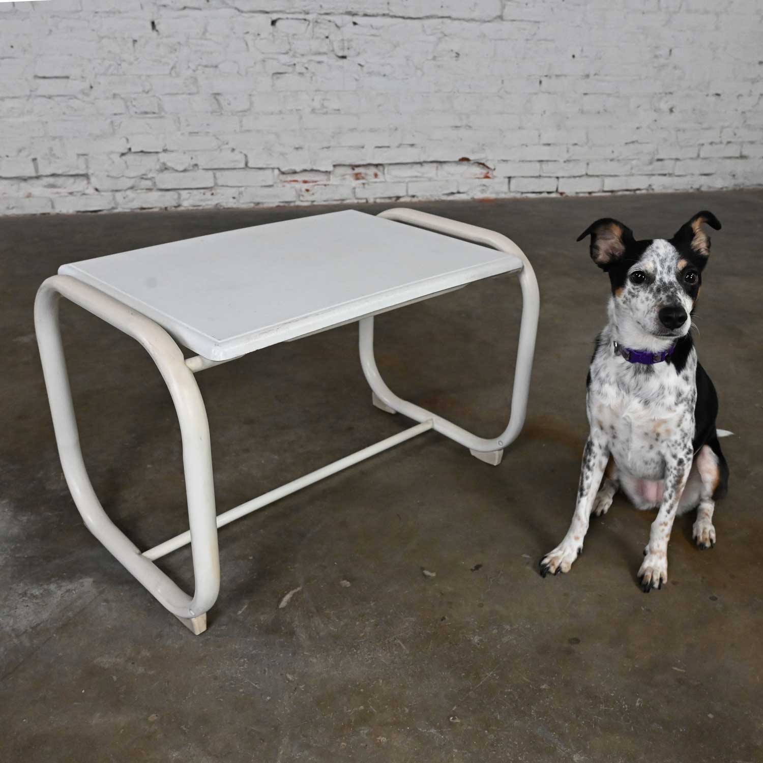 Mid to Late 20th Century MCM Samsonite Outdoor Accent Table with White Steel Base & Werzalit Top