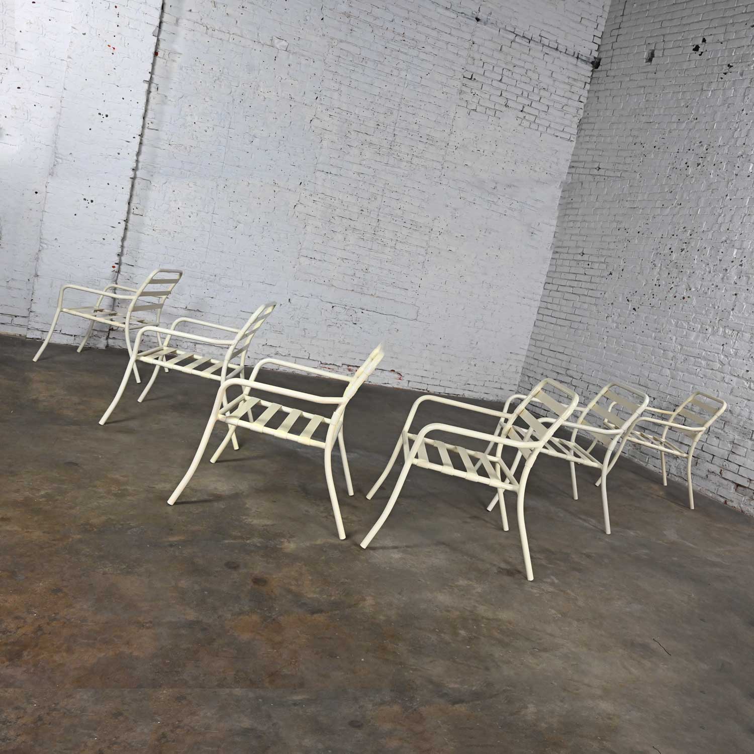 Mid-20th Century MCM Tropitone Outdoor Chairs with Vinyl Straps & Cushions Set of 6