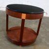 Late 20th Century Art Deco Revival Custom Designed Two Toned Mahogany Round Side Table with Black Granite Top