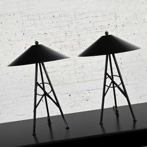 Late 20th Century Modern to Postmodern Metal Tri Leg Table Lamps with Aluminum Coolie Shades