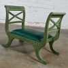 Mid-20th Century Neoclassic Style Hunter Green Faux Textured Leather Short Bench or Vanity Stool