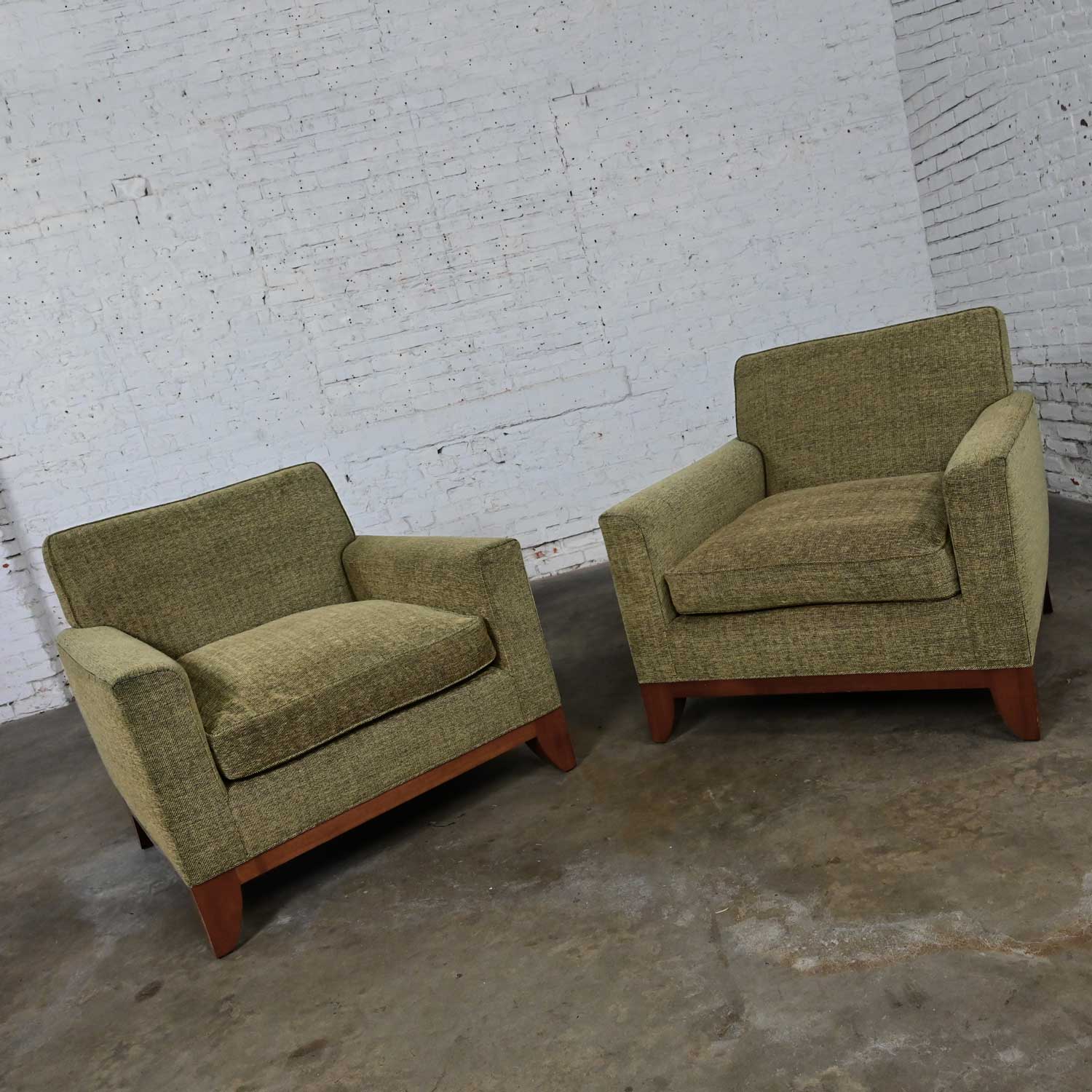 Late 20th Century Modern Custom-Made Lawson Style Large Scale Khaki Green Club Chairs a Pair