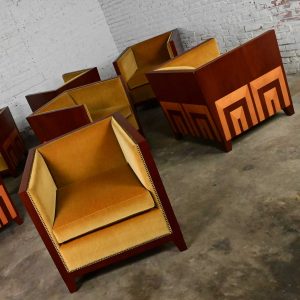 Late 20th Century Art Deco Revival Custom Designed Two Toned Mahogany Cube Club Chairs