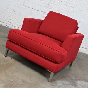 Late 20th to Early 21st Century Modern Carter Club Chair Attr Zen Collection Bright Red with Polished Steel Legs