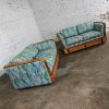 Late 20th Century Boho Chic Rattan & Wicker Tuxedo Style Upholstered Loveseat Sofas a Pair