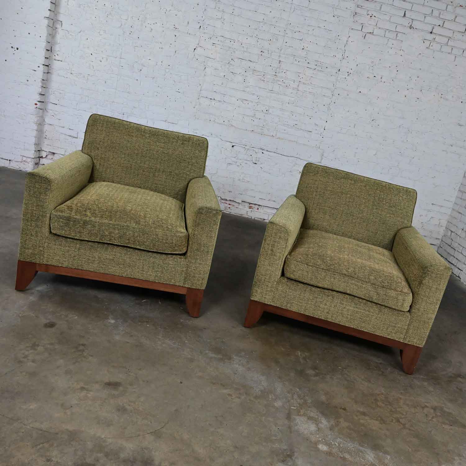Late 20th Century Modern Custom-Made Lawson Style Large Scale Khaki Green Club Chairs a Pair