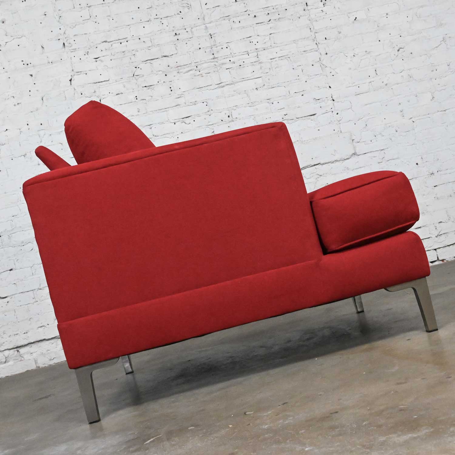 Late 20th to Early 21st Century Modern Carter Club Chair Attr Zen Collection Bright Red with Polished Steel Legs