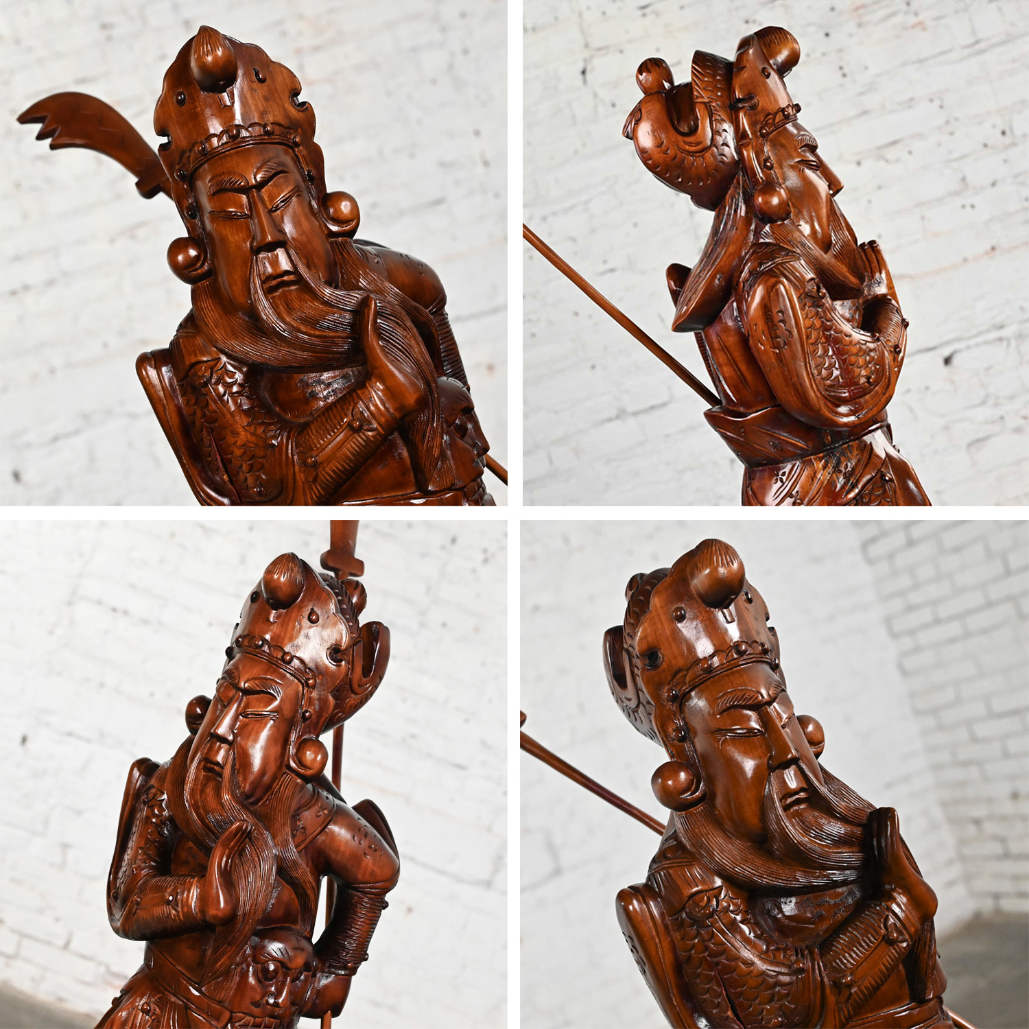 20th Century Asian Sculpture Chinoiserie Rosewood Guan Yu or Chinese Warrior Hand Carved