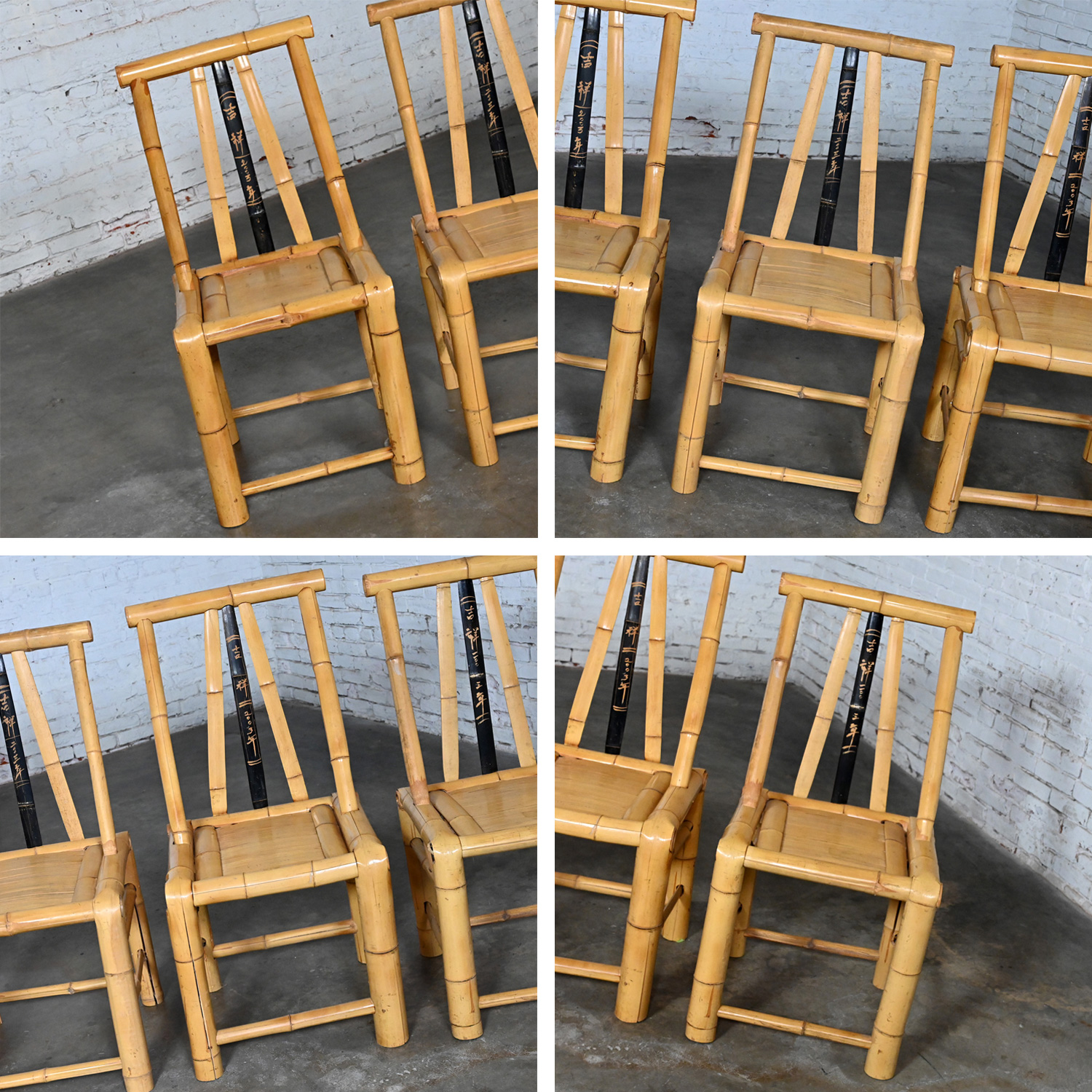 Mid to Late 20th Century Chinoiserie Natural Bamboo Asian Dining Chairs Set of 4
