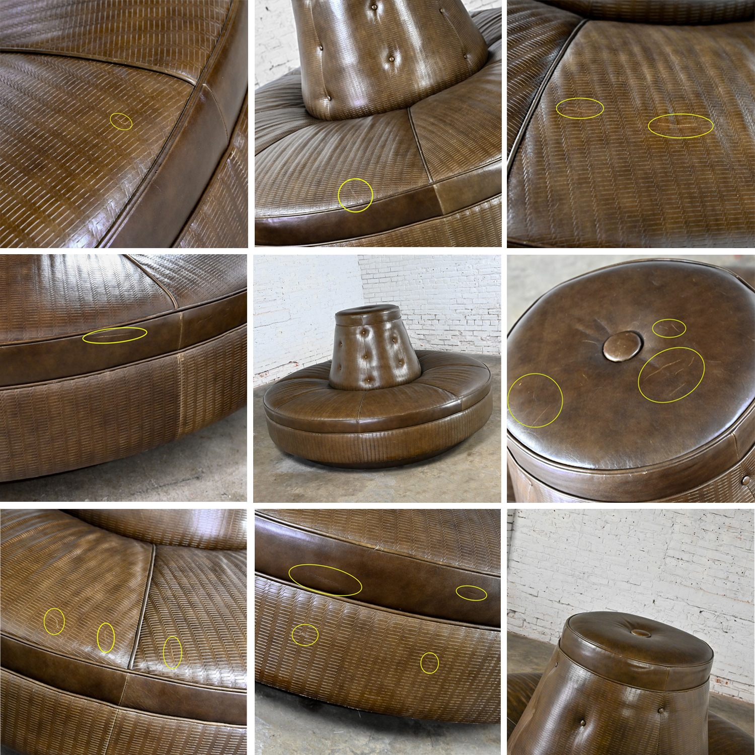 Late 20th Century Modern Circular Banquet Sofa Settee Custom Made Brown Leather