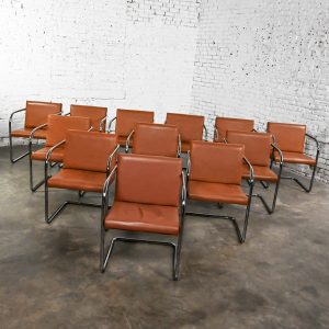 Late 20th to Early 21st Century Bauhaus Thonet Brno Style Chairs Chrome & Cognac Leather Cantilever Set of 12