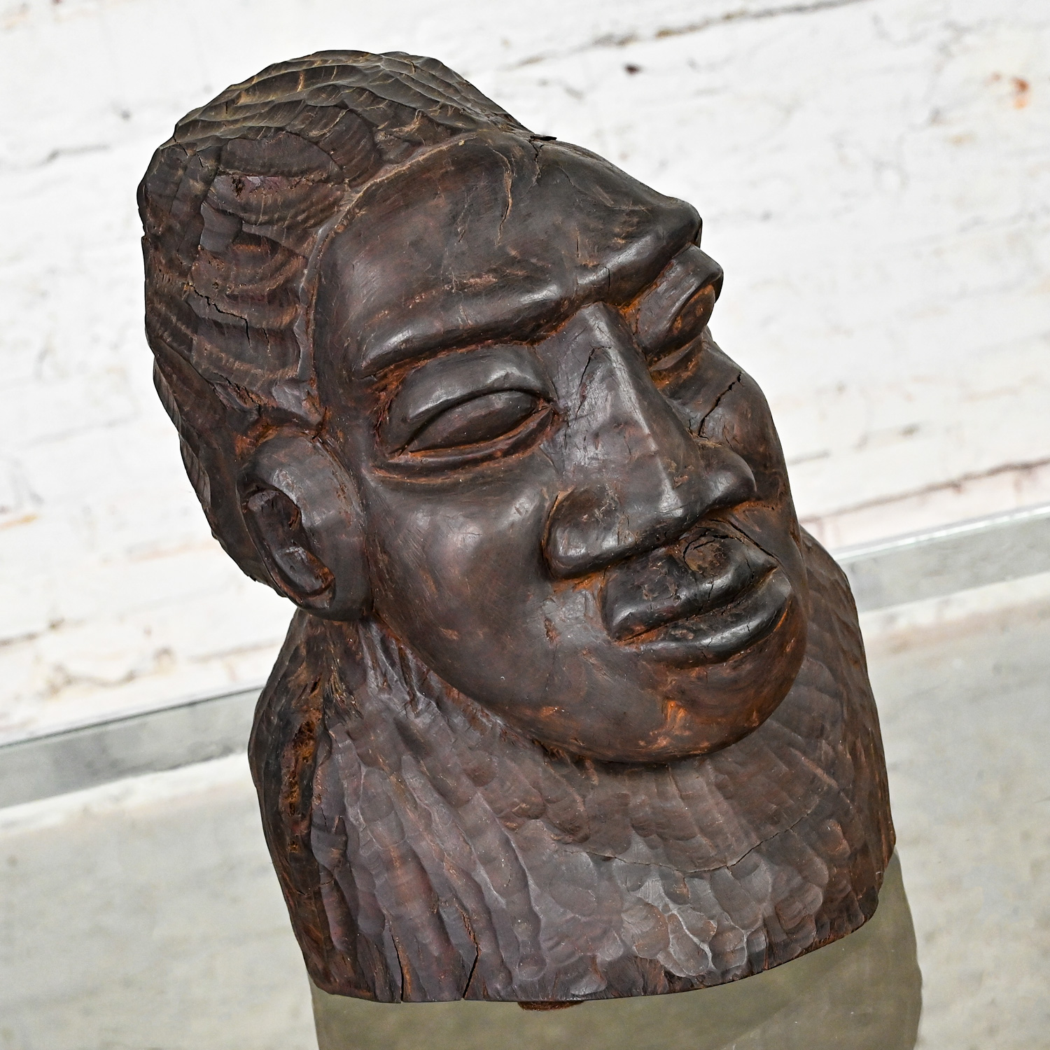 20th Century Tribal Figural Head Bust by David Tennant Hand Carved Ebony Wood