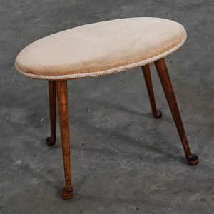 Early 20th Century Colonial Style Low Stool by Conant Ball Oval Seat Tan Velvet Upholstery Maple Legs