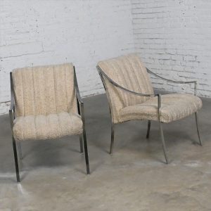 1970’s MCM to Modern Accent Chairs by Carsons Inc with Chrome Frames & Oatmeal Herringbone Fabric a Pair