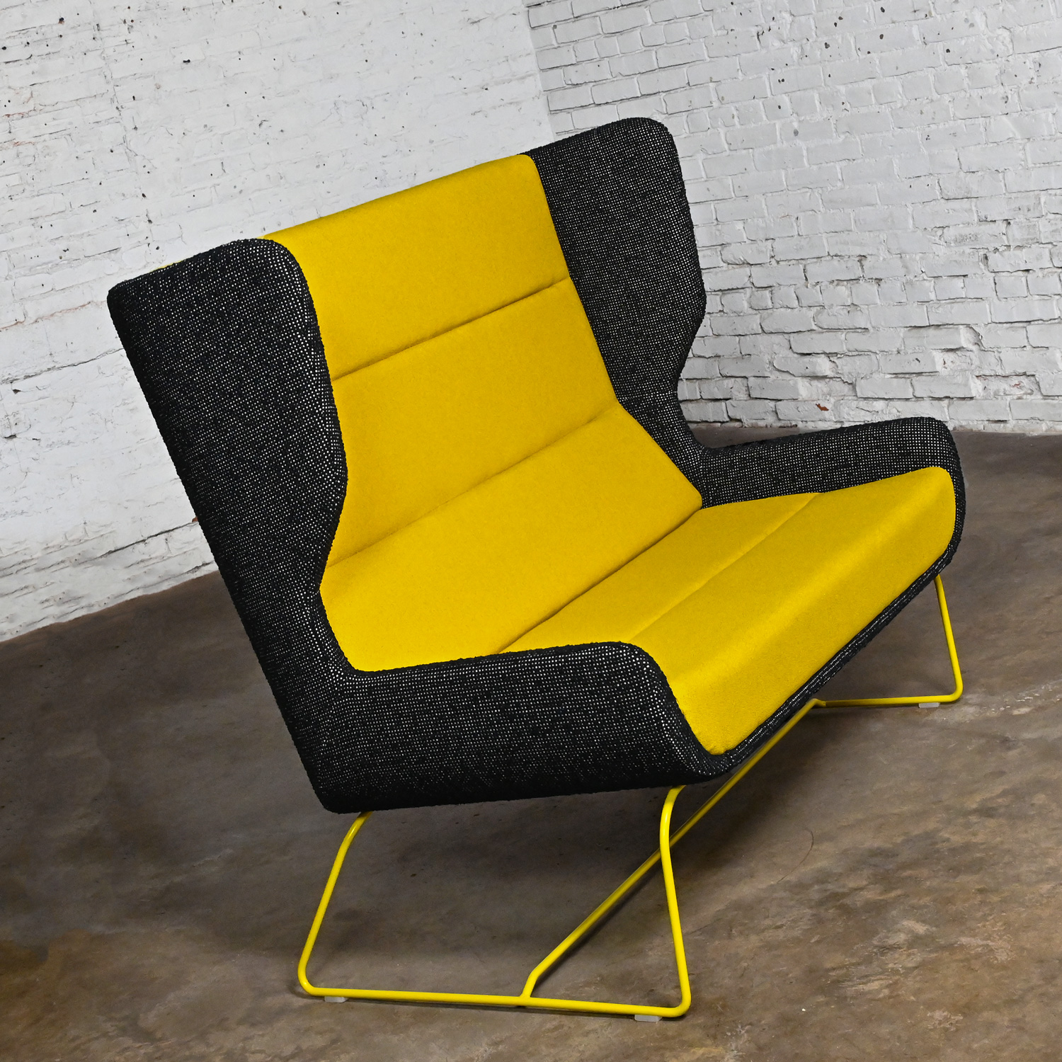 Early 21st Century Contemporary Hush High Wing Back Sofa by NaughtOne for Herman Miller Yellow & Black with Wire Sled Base