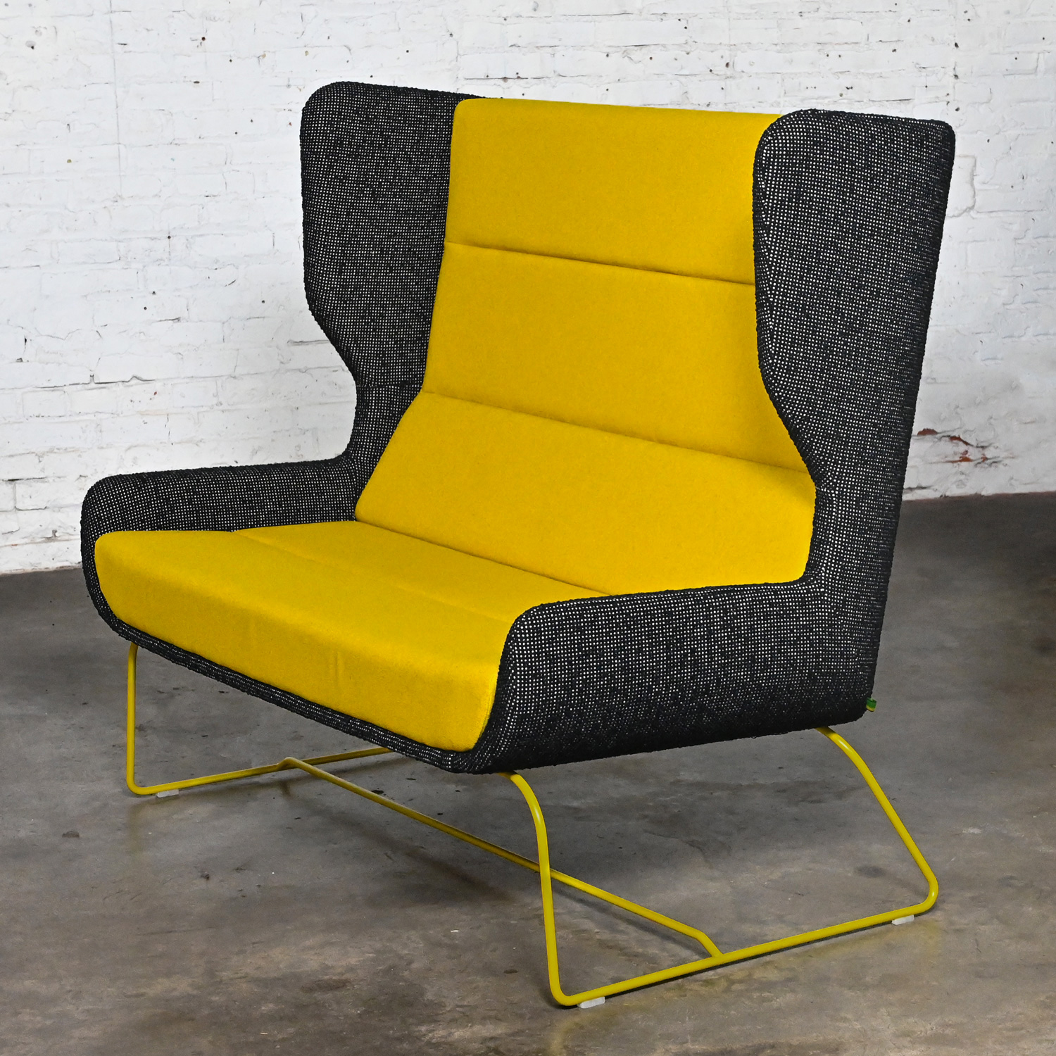 Early 21st Century Contemporary Hush High Wing Back Sofa by NaughtOne for Herman Miller Yellow & Black with Wire Sled Base