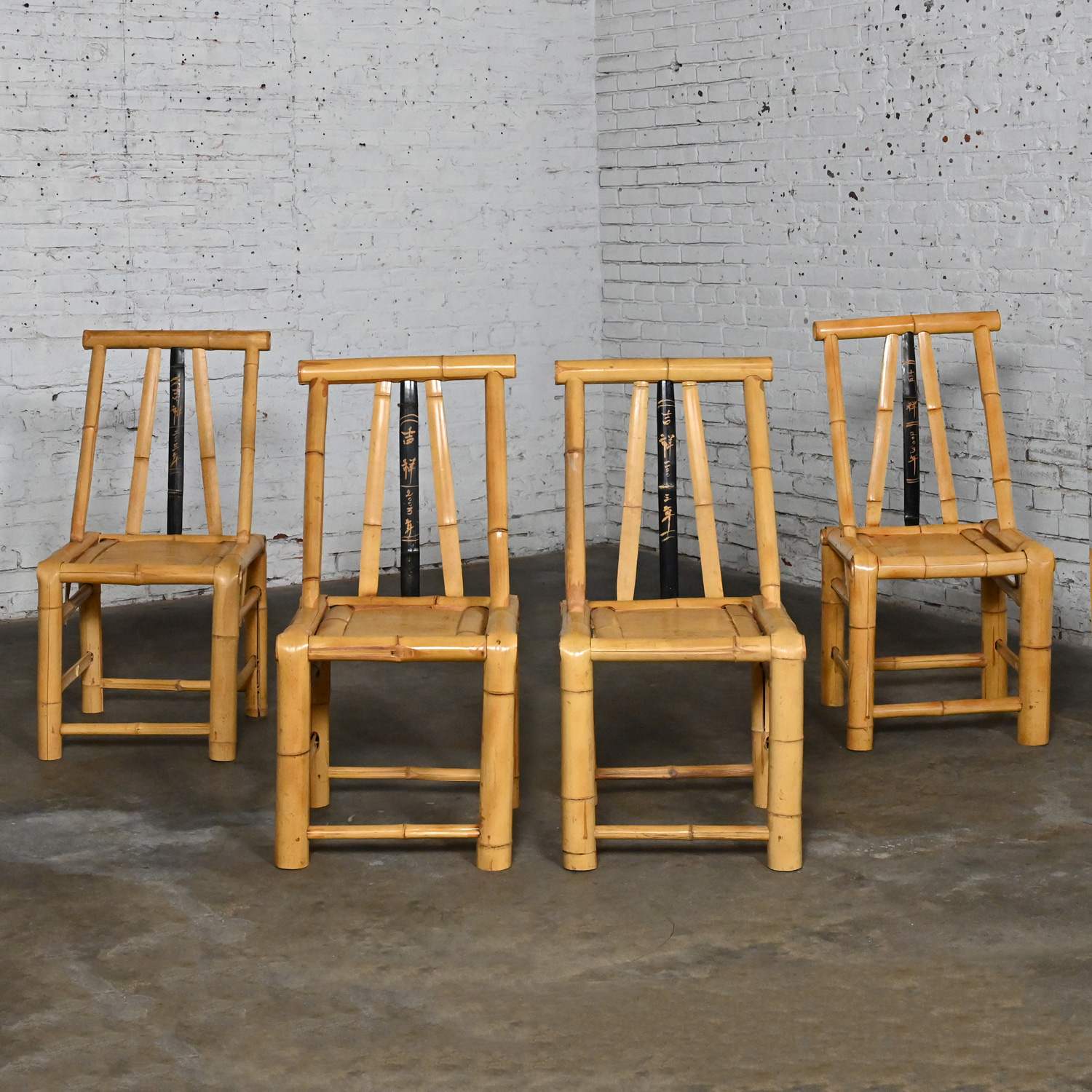 Mid to Late 20th Century Chinoiserie Natural Bamboo Asian Dining Chairs Set of 4