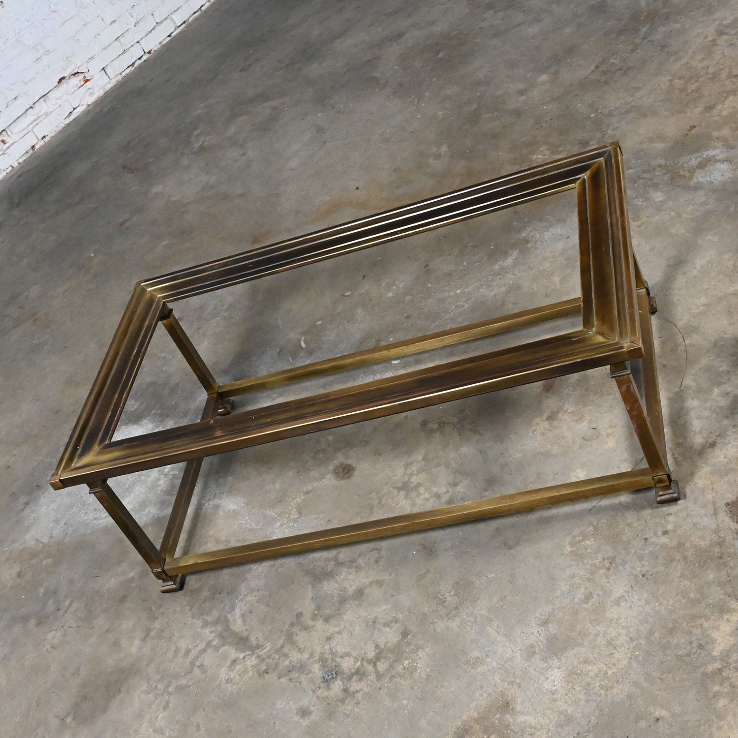 Late 20th Century Coffee Table Style Mastercraft Rectangular Antiqued Brass Frame Beveled Glass Top