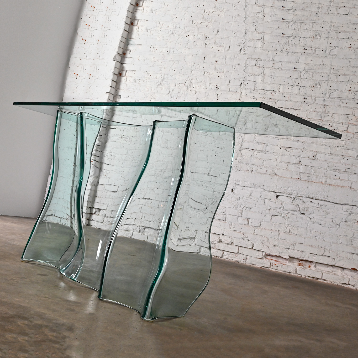 Late 20th Century Modern All Glass Sculptural Sofa or Console Table with Undulating Base