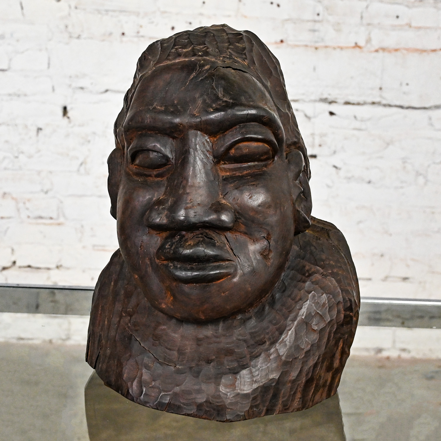 20th Century Tribal Figural Head Bust by David Tennant Hand Carved Ebony Wood