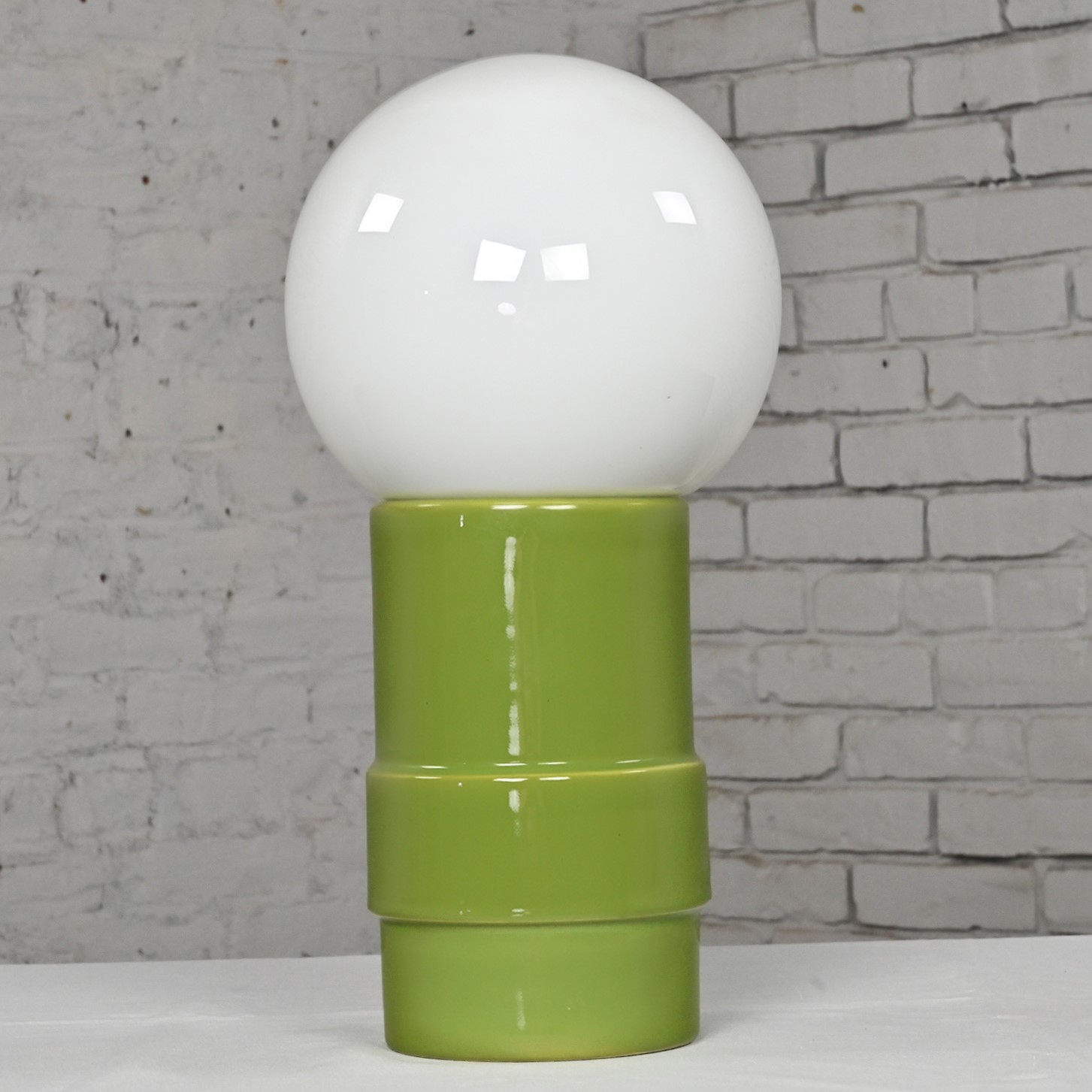 1970’s MCM Globe Table Lamp by Lawrence Peabody Many Moods Collection for Sears & Roebuck Green Ceramic & White Glass