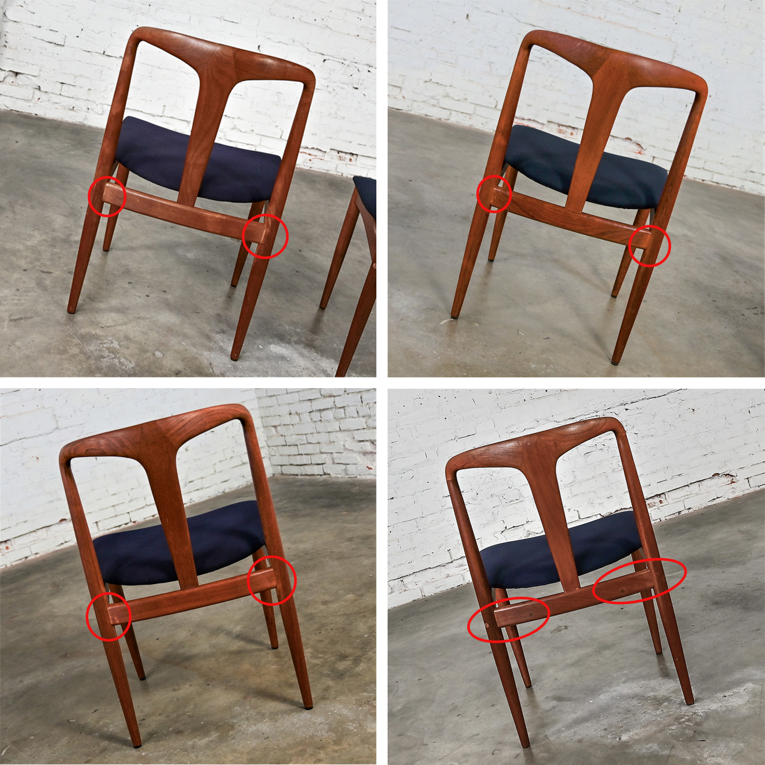 1960’s Mid Century Scandinavian Modern Teak Dining Chairs Attributed to Johannes Andersen Juliane Chair set of 4