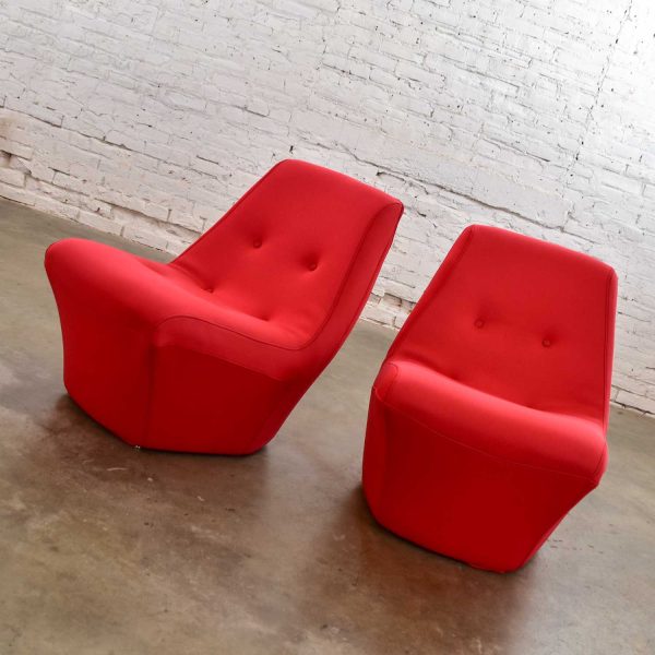 Mod Style Mid-Century Modern Red Neoprene Fabric Slipper Chairs by Founders Furniture