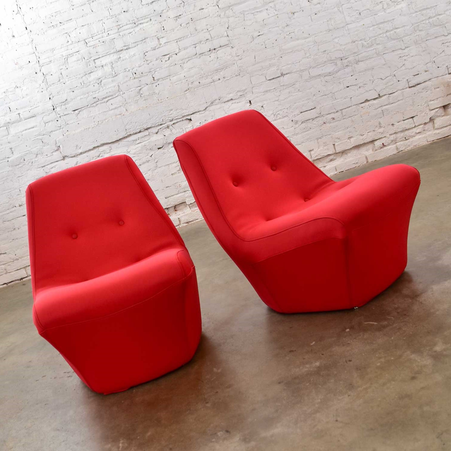 Mod Style Mid-Century Modern Red Neoprene Fabric Slipper Chairs by Founders Furniture