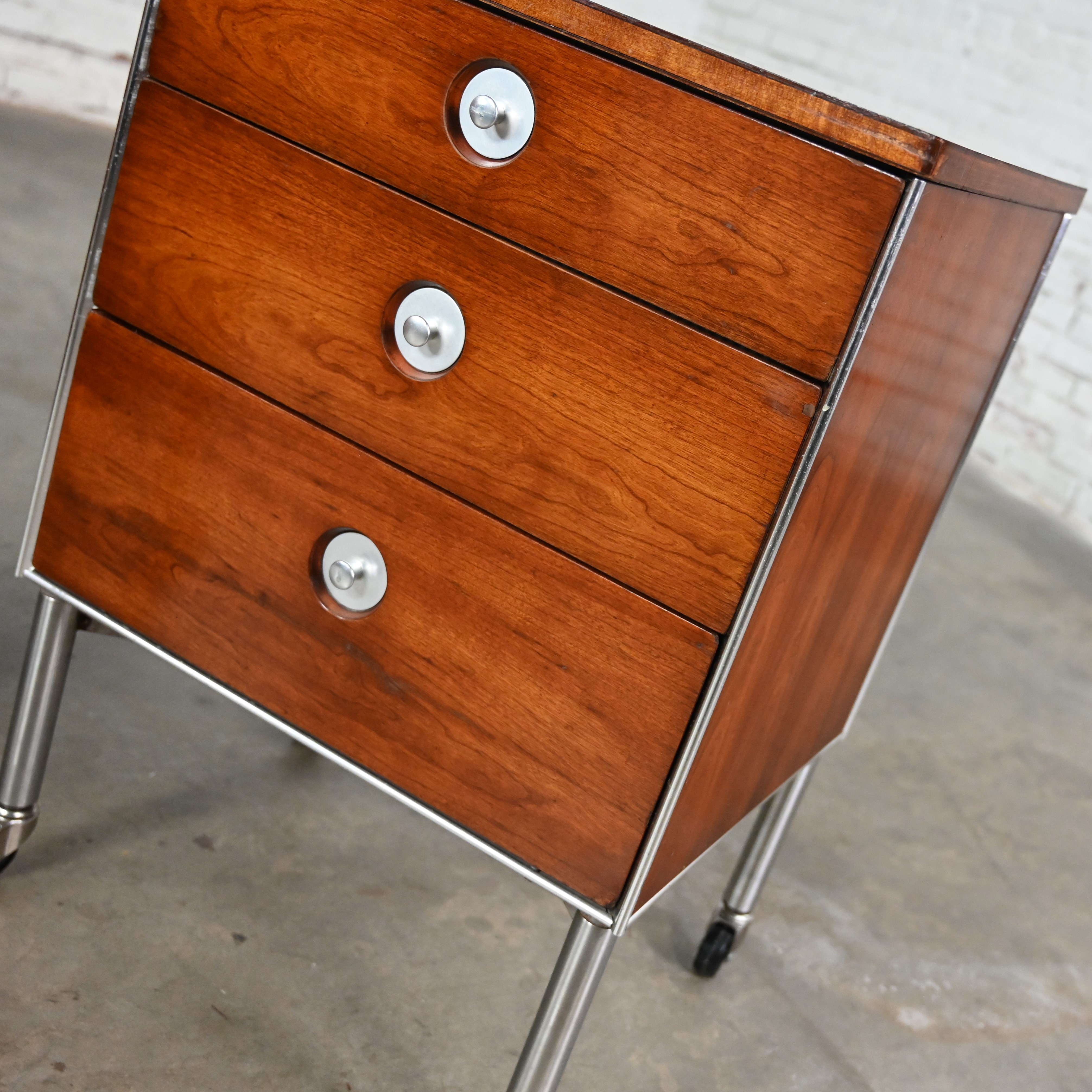 1960’s Mid Century Modern Raymond Loewy for Hill Rom Nightstands or End Tables on Casters