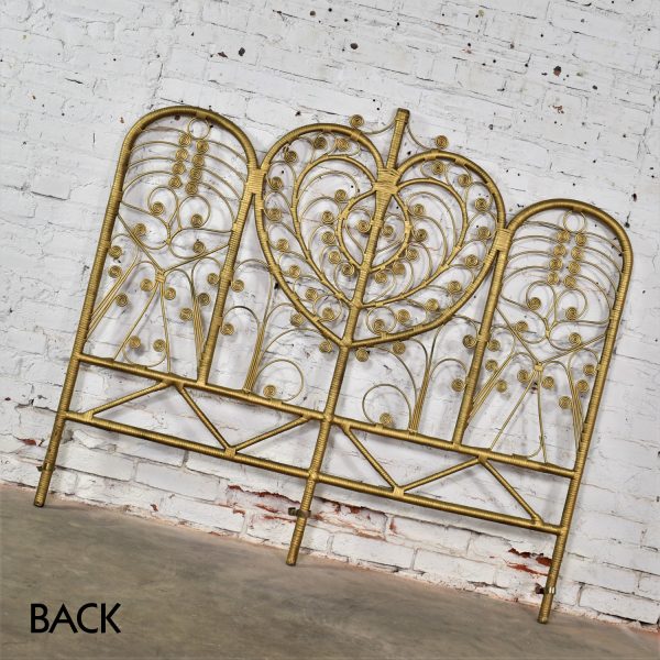 1960-1970’s Hollywood Regency Bohemian Gold Painted Wicker Full Sized Headboard